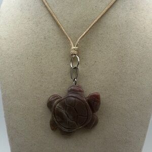 Ocean Jasper Turtle Pendant Necklace on Tan Adjustable Rope